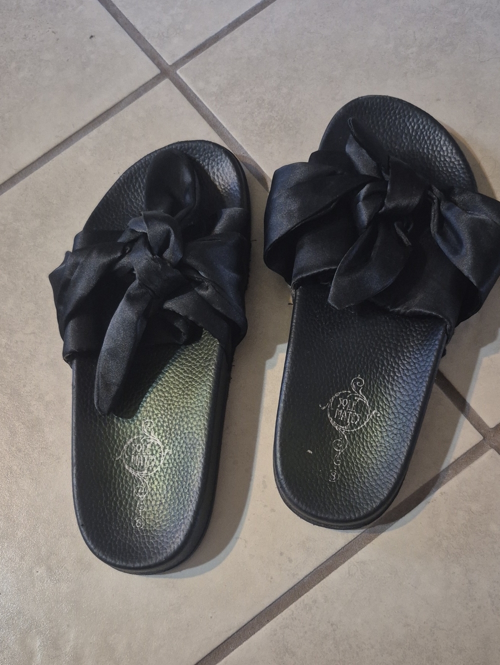 Black Knot Slide Sandals with Satin Bow